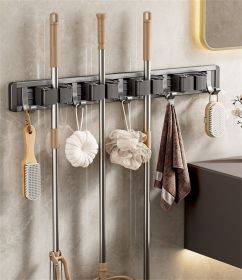 Adjustable Broom Holder Storage Wall Mount Tool Bar with 4 Clips And 5 Hooks Aluminum Alloy