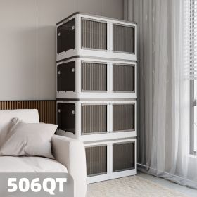 506QT 4-Pack Transparent Stackable Storage Bins with 5 Doors to Open with Wheels