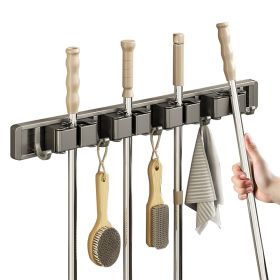 Thickened mop holder with 4 clips and 5 hooks, multifunctional cleaning tool storage