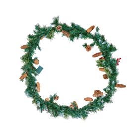 Christmas Garland, 9-Ft Artificial Christmas Garland with Light String, Faux Greenery Decoration with Berry Clusters, Pine Needles, Pine Cones