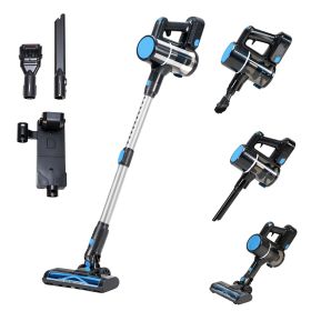 Cordless vacuum cleaner, lightweight stick vacuum household anti-tangling and LED light, powerful rechargeable wireless vacuum cleaner (Color: Blue silver)