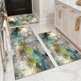 Three-piece kitchen rug set, non-slip and washable, abstract pattern kitchen hallway rug, soft and comfortable, suitable for sinks, floors, entra (Main Material: Polyester, Main Color: White)