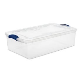 32 Quart Latch Box, Clear Plastic Storage Bin with Clear Lid, Blue (Pack Size: 1 Pack)